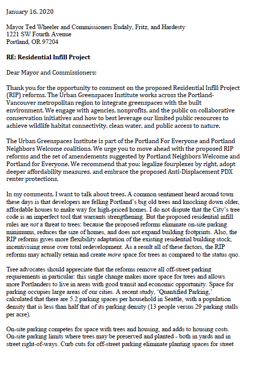 2020 Comment on Residential Infill Project