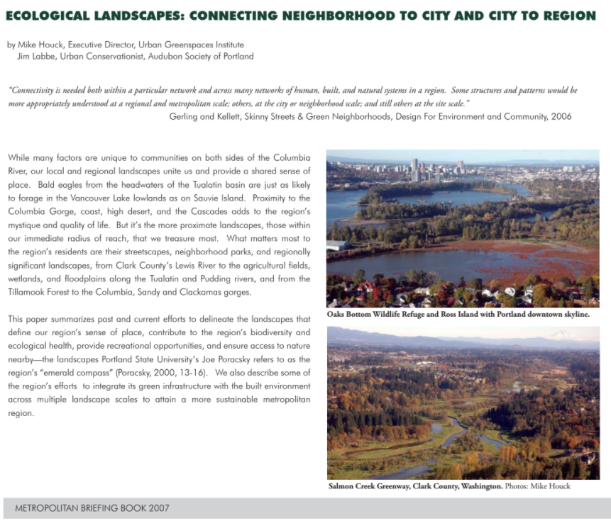 Ecological Landscapes: Connecting Neighborhood To City And City To Region