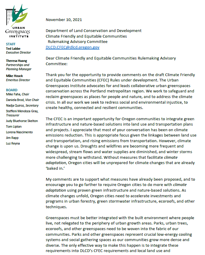 UGI Comment on State Climate Friendly and Equitable Communities Rules