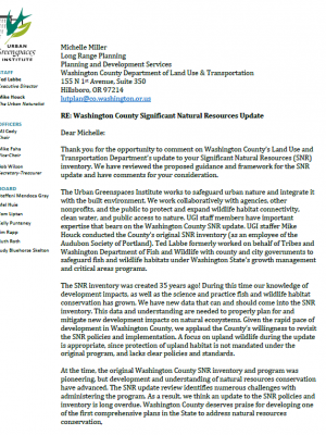 Comment on Washington County Significant Natural Resources Update