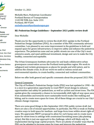RE: Pedestrian Design Guidelines – September 2021 public review draft